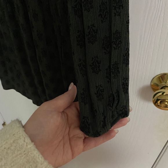 Dark Green Floral Long Sleeve Mini Dress - Picture 3 of 4